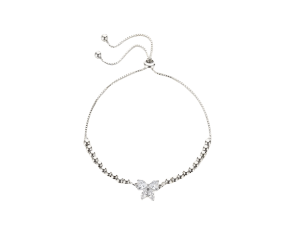 Μεταλλικό βραχιόλι με χάντρες και πεταλούδα από τεχνητούς πολύτιμους λίθους